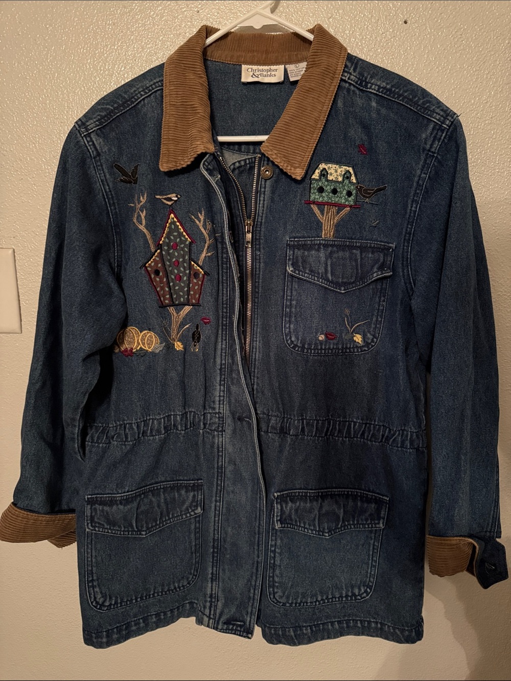 Christopher & Banks Blue Denim Jacket with Brown Corduroy Collar